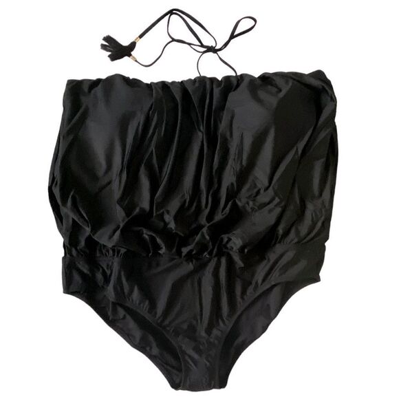 J Crew Black Jersey Lomellina Blouson Tassel Halter Strapless Swimsuit Sz 22 NWT - Picture 4 of 16
